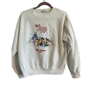 Vintage Disney Christmas Sweatshirt White YXL Festive Holiday Mickey 2001